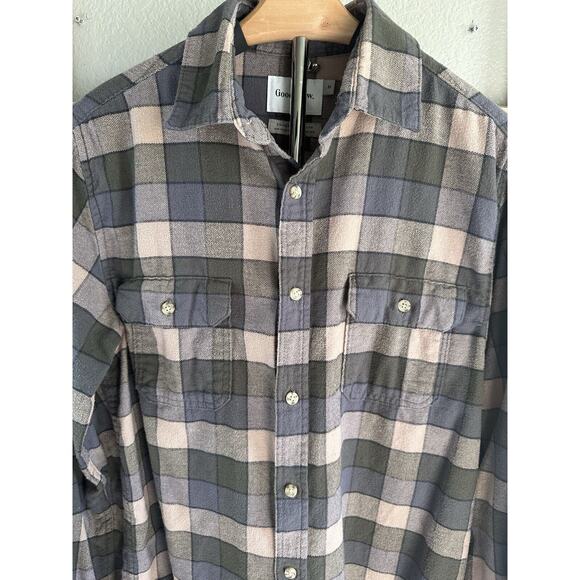 Mens Flannel Shirt Medium Long Sleeve Goodfellow & Co Green Gray Tan - Picture 2 of 11